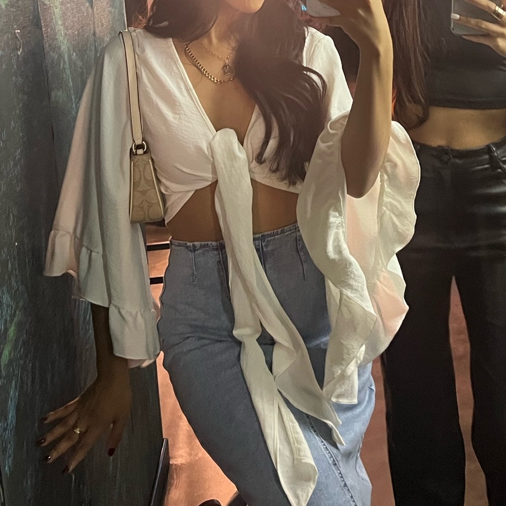 White Tie-Front Blouse Top